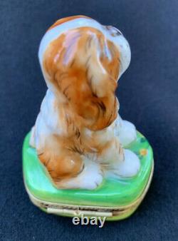 Rochard Hand Painted Limoges Porcelain Trinket Box King Charles Spaniel Dog