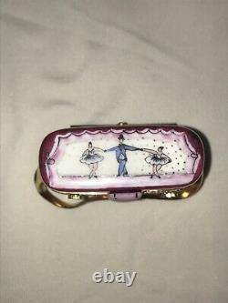 Rochard Limoges France Hand Painted Pink Binoculars and Case Trinket Box