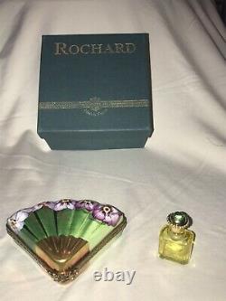 Rochard Limoges Hand Painted Porcelain Fan Shaped trinket box with cologne