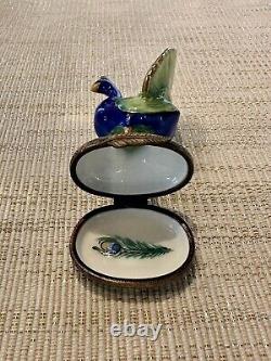 Rochard Limoges PEACOCK Trinket Box Hand Painted France Stunning