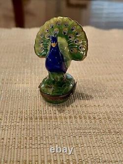 Rochard Limoges PEACOCK Trinket Box Hand Painted France Stunning