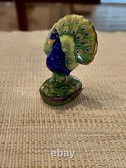 Rochard Limoges PEACOCK Trinket Box Hand Painted France Stunning