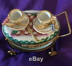 Rochard Limoges Peint Main Porcelain Handpainted Trinket Box Tea Cart France