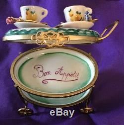 Rochard Limoges Peint Main Porcelain Handpainted Trinket Box Tea Cart France
