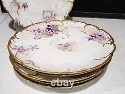 SET OF 6- H & C Limoges France Hand Painted Purple Flowers Dessert Plates