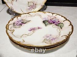 SET OF 6- H & C Limoges France Hand Painted Purple Flowers Dessert Plates