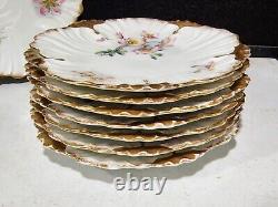 SET OF 8- Antique Limoges France Hand Painted Pink Flowers Gold Cabinet Plates