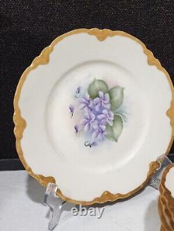 SET OF 8- Haviland Limoges H526 Hand Painted Violets Luncheon Dessert Plates