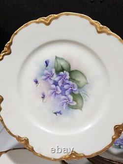 SET OF 8- Haviland Limoges H526 Hand Painted Violets Luncheon Dessert Plates