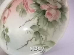 Scarce FB Hall E Miler Hand Painted Roses Pair Vanity Dishes Bowls Salts Limoges