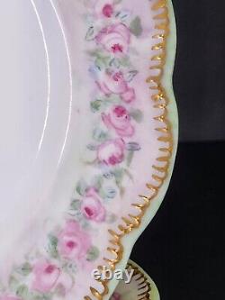 Set 5 Haviland Limoges Hand Painted Cabbage Rose Drop Plates Dessert Salad ATQ