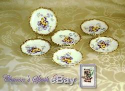 Set 6 Antique Hand Painted Butter PatsLimoges Pansies