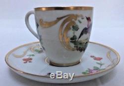 Set 7 Vintage Limoges Hand-Painted Birds & Flowers Demitasse Cups and Saucers