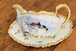 Set 8 piece Antique Elite Limoges French Porcelain Fish Plates & Gravy Boat Set
