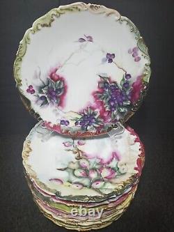 Set Of 10 Limoges Hand- Painted Berries Gilt Plates D 8 1/4