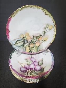 Set Of 10 Limoges Hand- Painted Berries Gilt Plates D 8 1/4