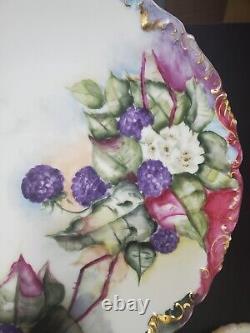 Set Of 10 Limoges Hand- Painted Berries Gilt Plates D 8 1/4