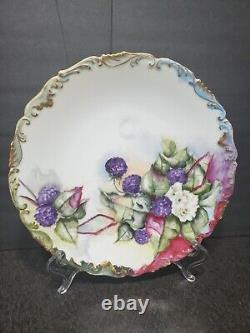 Set Of 10 Limoges Hand- Painted Berries Gilt Plates D 8 1/4