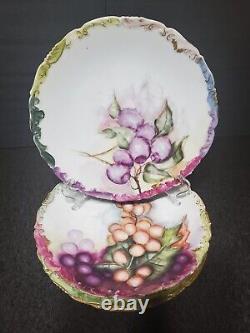 Set Of 10 Limoges Hand- Painted Berries Gilt Plates D 8 1/4