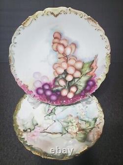 Set Of 10 Limoges Hand- Painted Berries Gilt Plates D 8 1/4