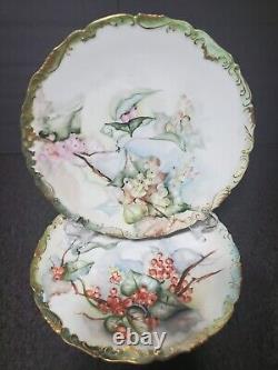 Set Of 10 Limoges Hand- Painted Berries Gilt Plates D 8 1/4