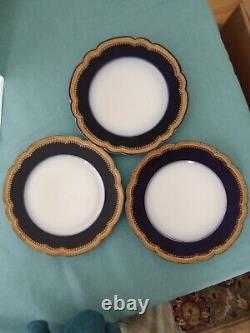 Set Of 3 Limoges France Plate Cobalt Blue/Gold