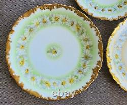 Set Of 3 Plates T&v France Limoges Antique Hand Painted Heavy Gold Daisy Daisies