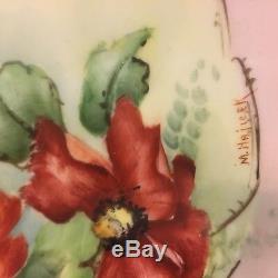 Set Of 6 Antique JP Limoges Botanical Plates Hand-Painted Flowers Artist Signed