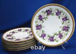 Set Of 6 T & V Limoges Hand-painted Purple & White Violets 8.75dia Luncheon / D