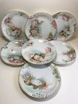 Set SIX J P L FRANCE HAND PAINTED SEA SHELL OCEAN OYSTER HAND PAINTED PLATES