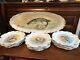 Set Of 12 Antique Hand Painted Gold Limoges Fish Gaming Plates & 1 Large Plate