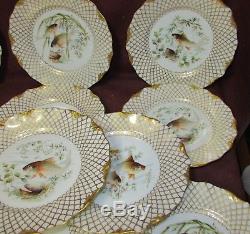 Set of 12 Antique Limoges Porcelain Hand Painted Fish Plates Ovington New York