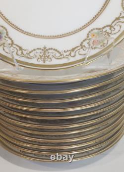 Set of 12 Hand Painted Charles Ahrenfeldt Limoges Bread Plates Heavy Gold Floral