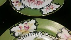 Set of 4 Limoges Plates Hand Painted Signed Flower Orchid Green 10 ½ Exquisite