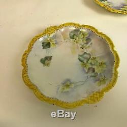 Set of 5 Antique Limoges Porcelain Dessert Plates Hand Painted Flowers
