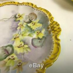 Set of 5 Antique Limoges Porcelain Dessert Plates Hand Painted Flowers