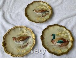 Set of 6 ANTIQUE LIMOGES France Handpainted Game Plates Sgn. NORYS