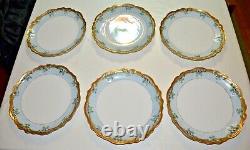 Set of 6, Antique BMdeM Limoges France Hand Painted and Gilded Plate 8.75