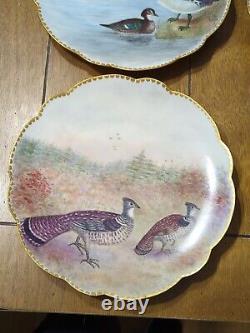 Set of 6 Limoges Hand Painted Duck Game Cabinet Plates Artist Signed