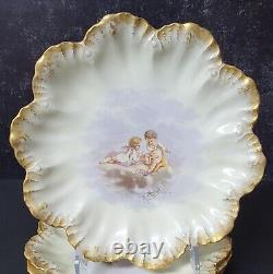 Set of 6 Limoges Porcelain Plates Hand Painted Cherubs & Gold