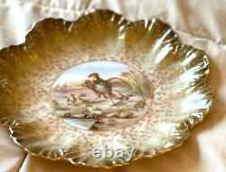 Set of 7 Antique Limoges France Plates 9 Hand-Painted BIRDS-Gold-ca. 1891 1914