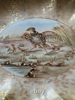 Set of 7 Antique Limoges France Plates 9 Hand-Painted BIRDS-Gold-ca. 1891 1914