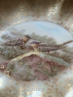 Set of 7 Antique Limoges France Plates 9 Hand-Painted BIRDS-Gold-ca. 1891 1914