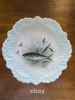 Set of 7 Antique William Guerin Limoges FRANCE Hand Painted Fish Plates C. 1900