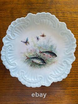 Set of 7 Antique William Guerin Limoges FRANCE Hand Painted Fish Plates C. 1900