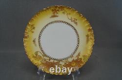 Set of 8 GDM Limoges Hand Painted Raised Gold Floral Multicolor Dessert Plates