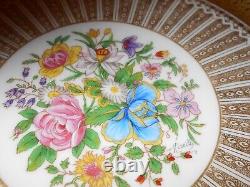 Set of 9 CA Limoges Hand Painted Mireille Pink Rose Floral Cobalt & Gold Plates