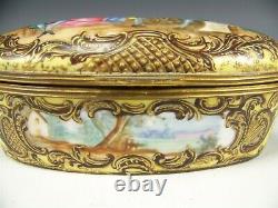 Sevres France Porcelain Hand Painted Raised Gold Oval Box Artist Signed