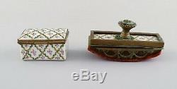 Sevres / Limoges style. Desk garniture in hand-painted porcelain and brass