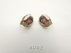Signed Florenza Limoges Hand Painted Porcelain Cameo Clip On Earrings Vintage